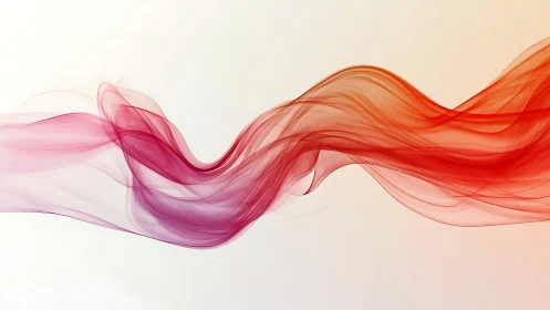 Flowing red and magenta abstract smoke wave on white.