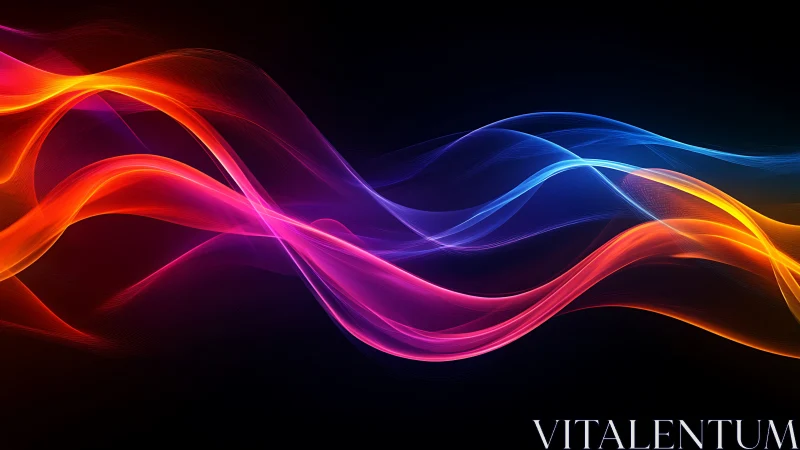 Vibrant neon light waves flowing across deep black space.