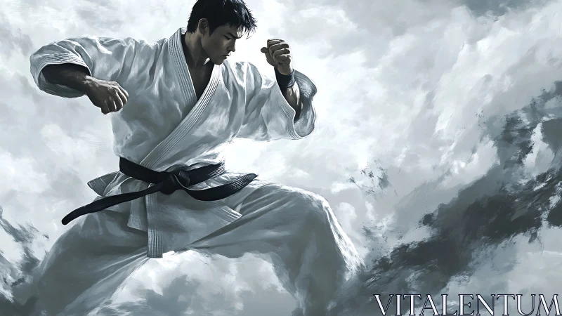 Stormy skied martial artist steadies power in bold stance