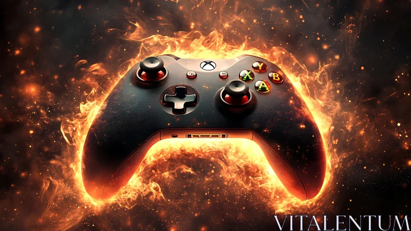 Gaming Controller Engulfed in Inferno Flames