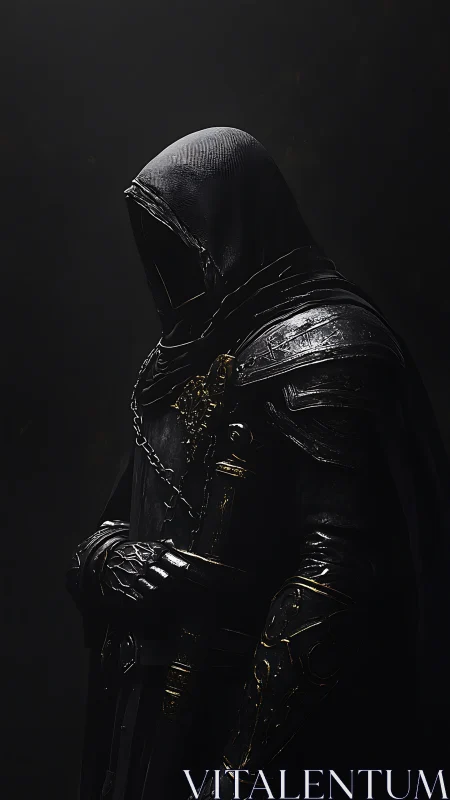 Shadowed knight stands guard in ornate dark armor