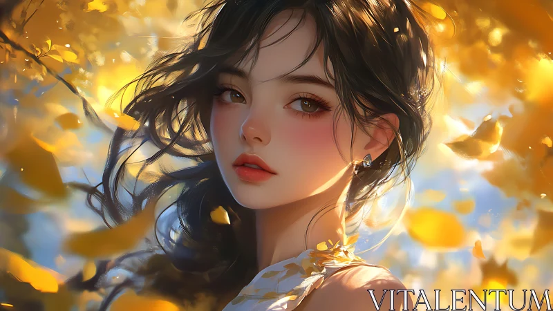 Golden autumn breeze around a softly glowing portrait.