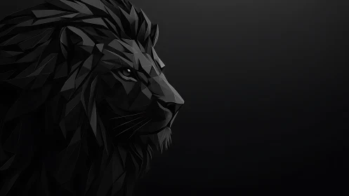 Low-poly obsidian lion profile in monochrome gradient field.