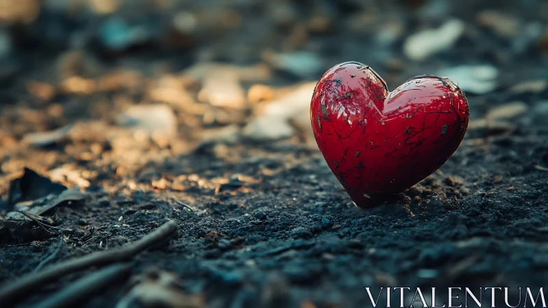 Red Heart on Dark Ground with Weathered Surface.