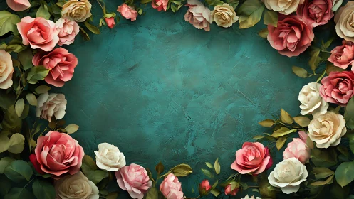 Floral Border Arrangement on Textured Teal Surface.