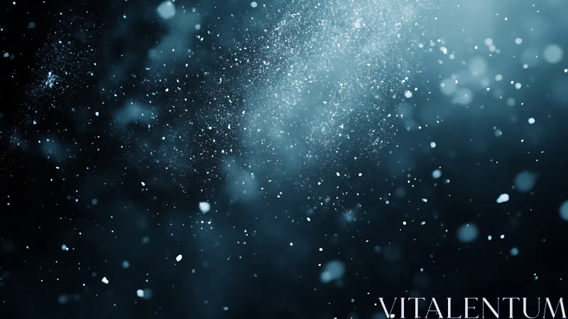 Floating white particles on dark blue defocused background.