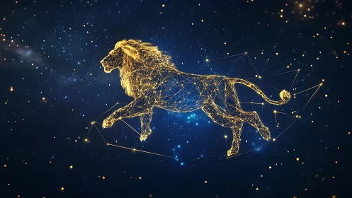 Leo constellation lion glows through deep cosmic night sky