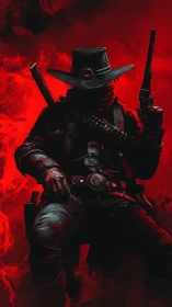 Gun-smoke drifter lounges inside a storm of crimson fog
