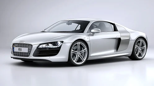 Studio-lit silver sports coupe rendered with high-gloss realism