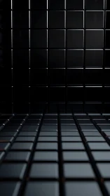 Softly lit black cubes forming a calm geometric tunnel.