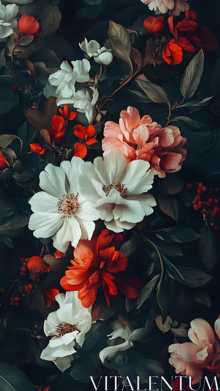 Breathtaking Floral Garden with White, Red, and Coral Blooms