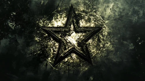 Textured black star bursting from distressed grunge field.