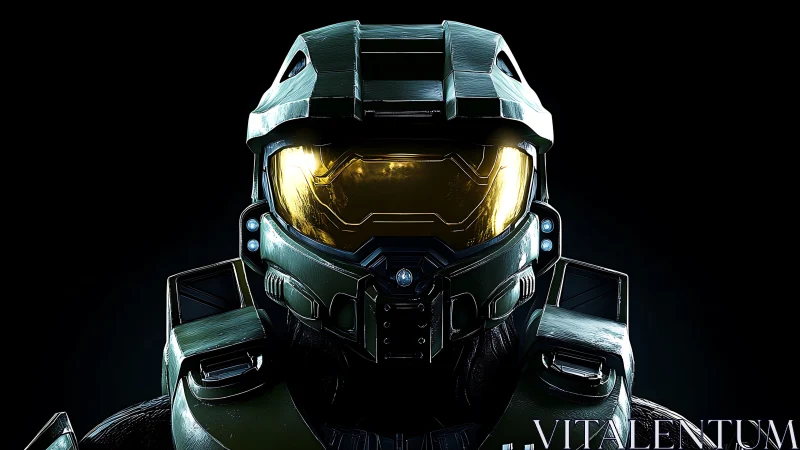 Bold sci fi armored hero stands ready in glowing visor light