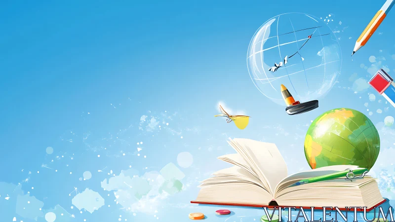 Digital painting of global learning tools in dynamic composition.