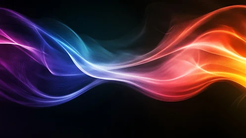 Chromatic light waves stream across deep black field.