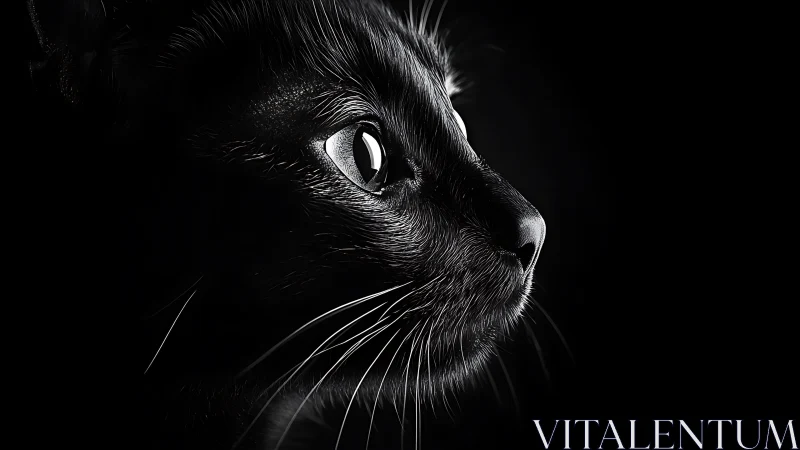 Black Cat Portrait: Feline Eyes in High-Contrast Spotlight.