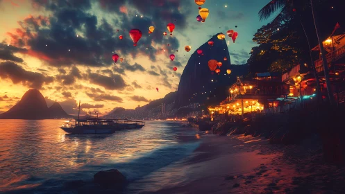 Celestial Twilight Harbor: Dreamscape Coastal Composition