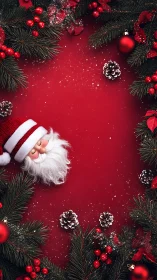 Vertical red Christmas layout with Santa doll and pine framing