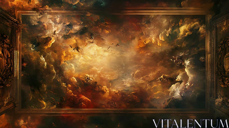 Baroque celestial storm framed within ornate borders.