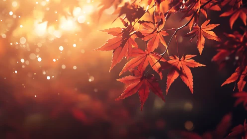 Crimson maple leaves drinking in molten autumn light.