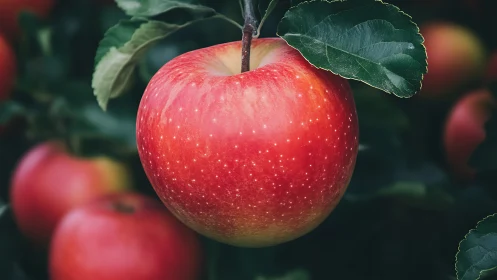 Photorealistic close-up of ripe red orchard apple cluster.