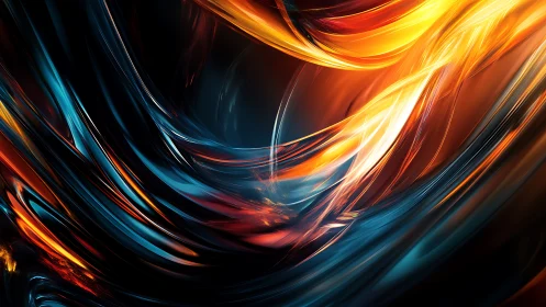 Fluid light streaks curve across dark abstract background