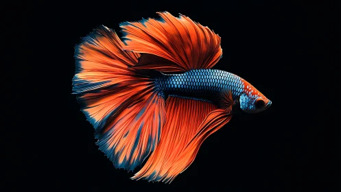 Orange and blue betta fish on black isolated background.
