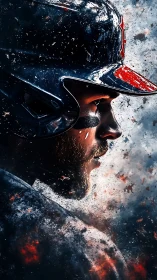 Grit and sparks surround a focused baseball player at bat.