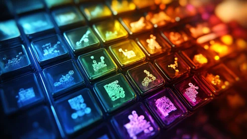 Radiant glass tiles glow with playful molecules and light