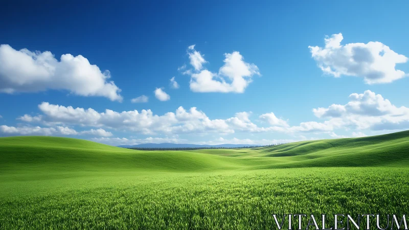 Parametric green hills under stratocumulus cloud field panorama.