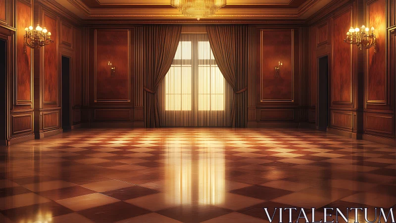 Empty polished hall shows warm wood paneling and window light