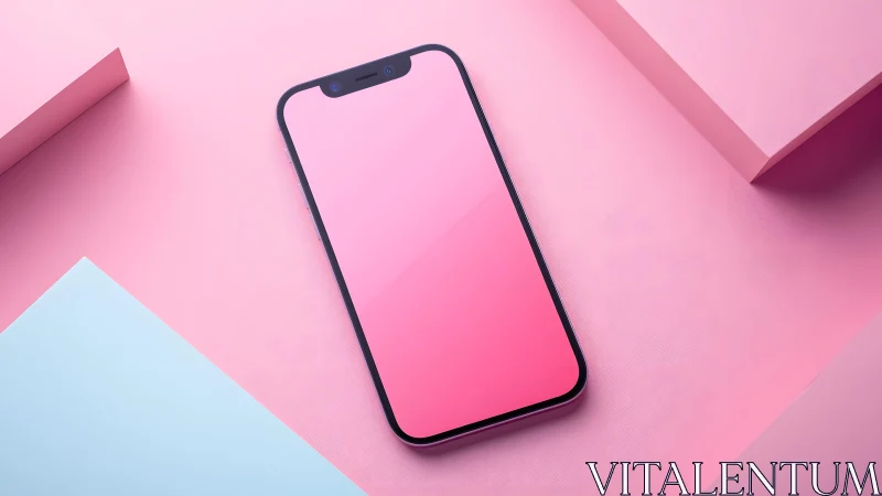 Modern smartphone on pink geometric background, minimal style.