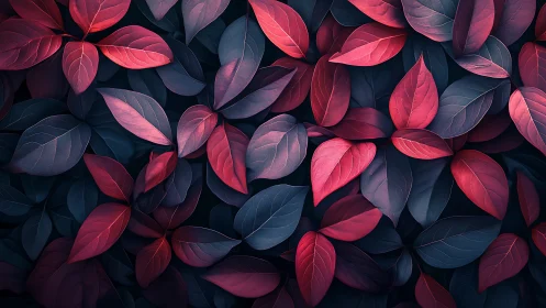 Crimson and teal foliage pattern with dramatic contrast
