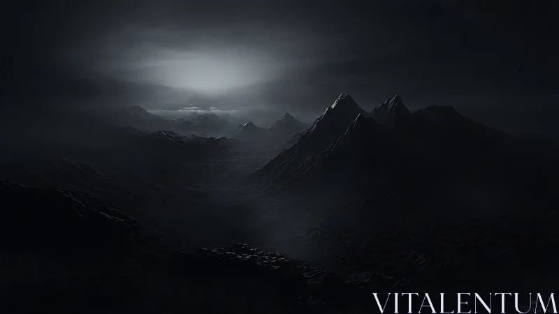 Dark mountain range under distant cold horizon light.