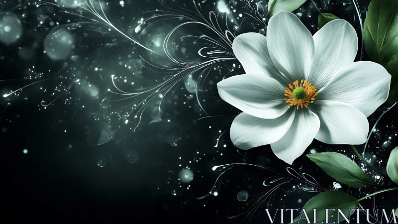 White Flower Against Luminous Dark Background.