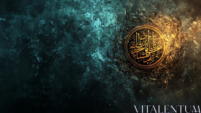 Radiant calligraphic sun carves light into stormy teal void