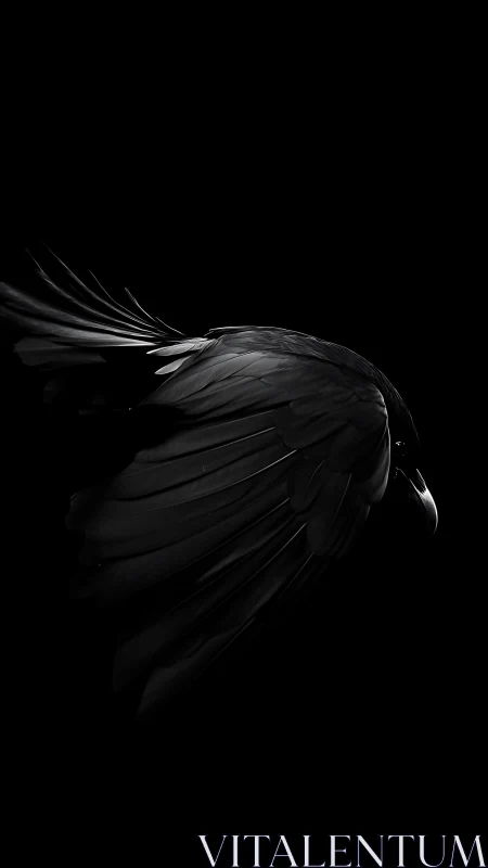 Raven wing in low key profile with sculpted feather detail.