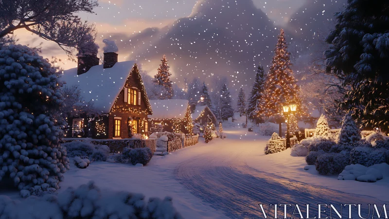Snowlit cottages hum softly beneath drifting winter stars