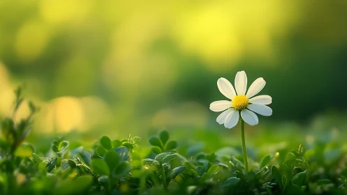 Single white daisy macro with shallow depth and bokeh field