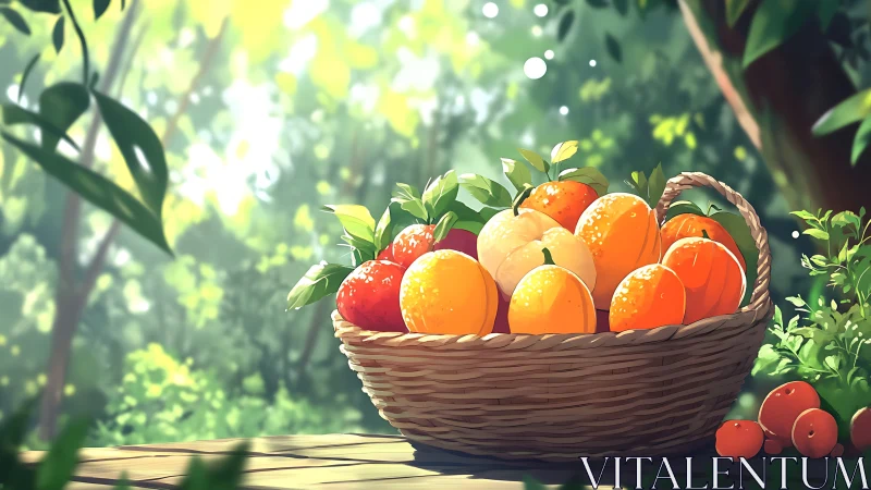 Sunlit citrus chorus gleefully glows in a forest clearing