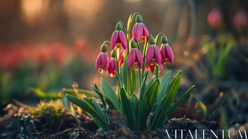 Delicate Purple Snakeshead Fritillaries Bloom in Morning Light.