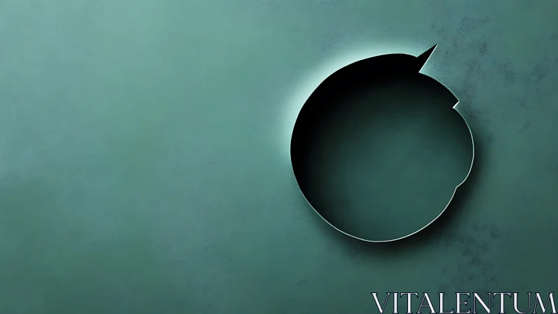 Circular void cutout on textured teal surface plane.