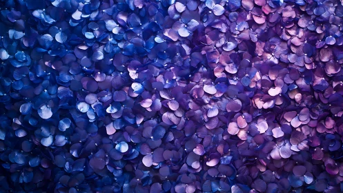 Violet hydrangea petal field under soft studio light.