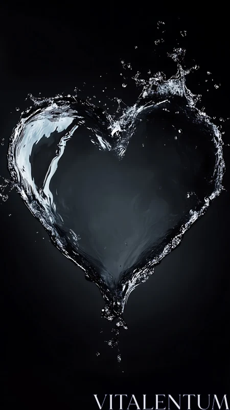 Water Splash Heart Shape Against Black Background