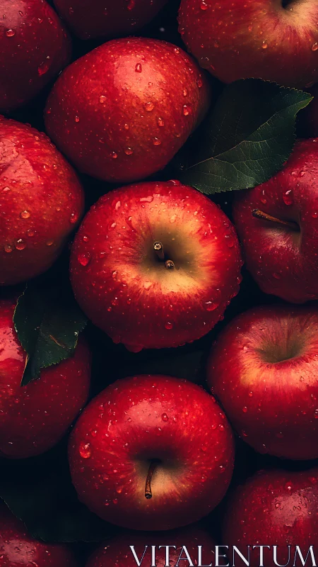Crimson apples resting in dew-kissed, harvest-fresh calm.