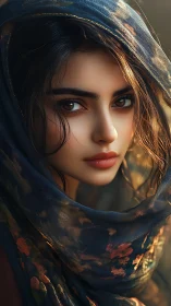 Photorealistic portrait under textile-filtered dusk illumination.