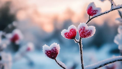Frost-Encrusted Rowan Berries Against Winter Dawn Sky.