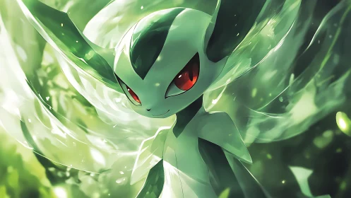 Leaf spirit creature glows within swirling green light.