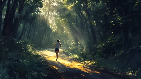 Runner in Forest Sunlight.