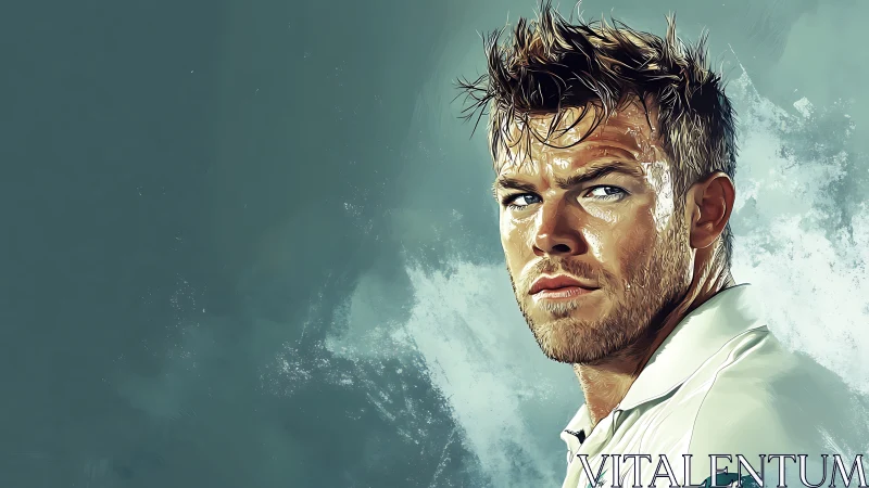 Hyperreal digital portrait of intense male athlete in profile